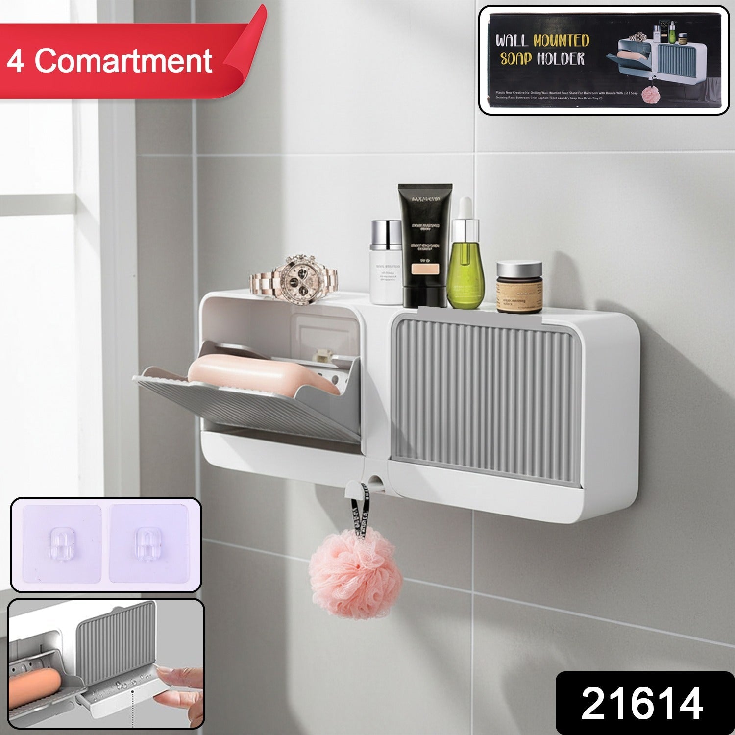 Bathroom Storage Organizer – Wall Mounted 4-Compartment Soap Holder Secondary image