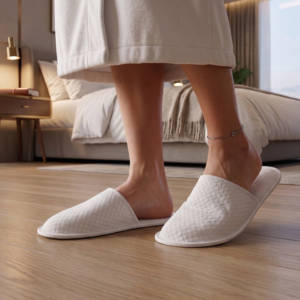 White waffle-texture indoor slippers showcasing anti-slip soles Main image