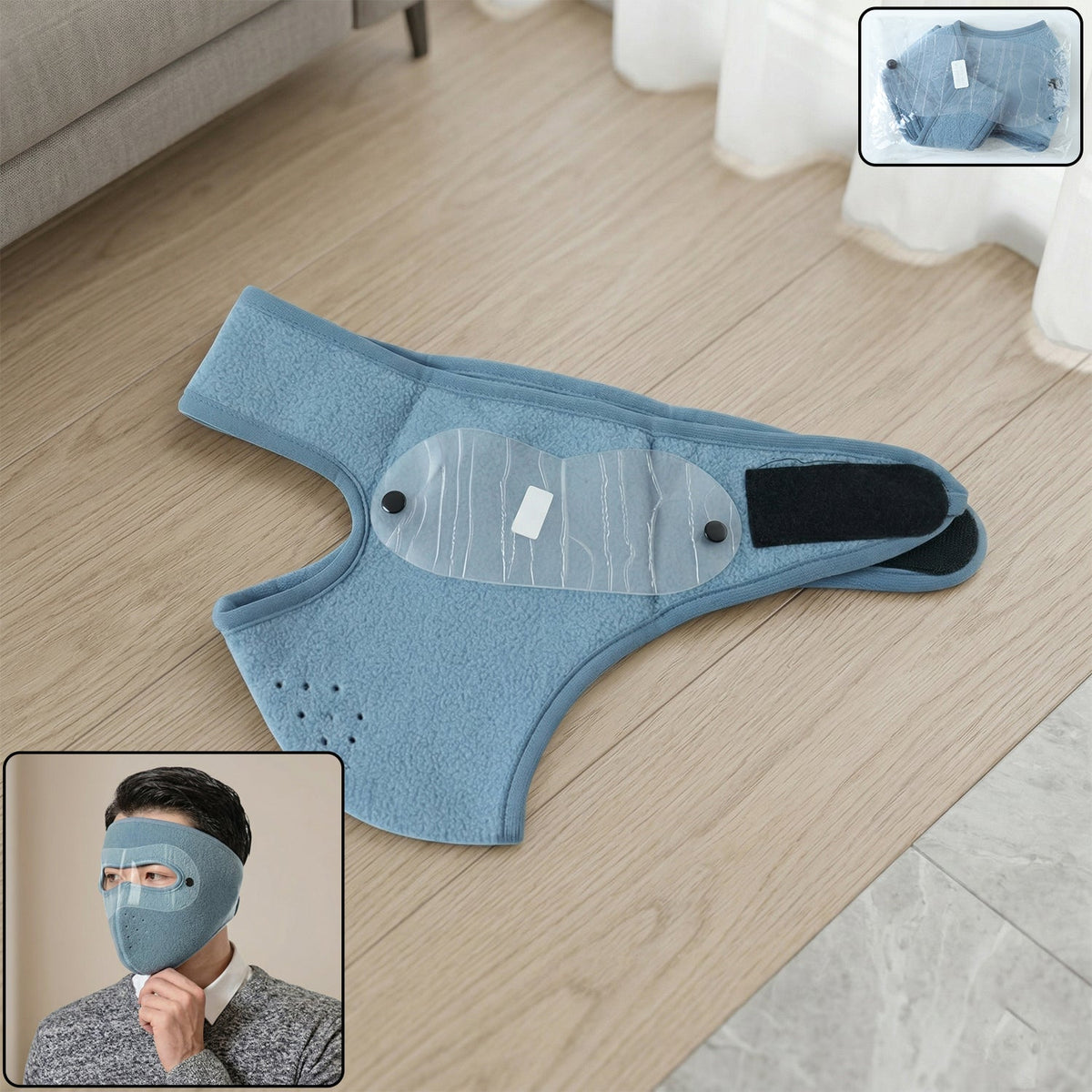 Front view of reusable anti fog face mask with transparent eye shield and big size Main image