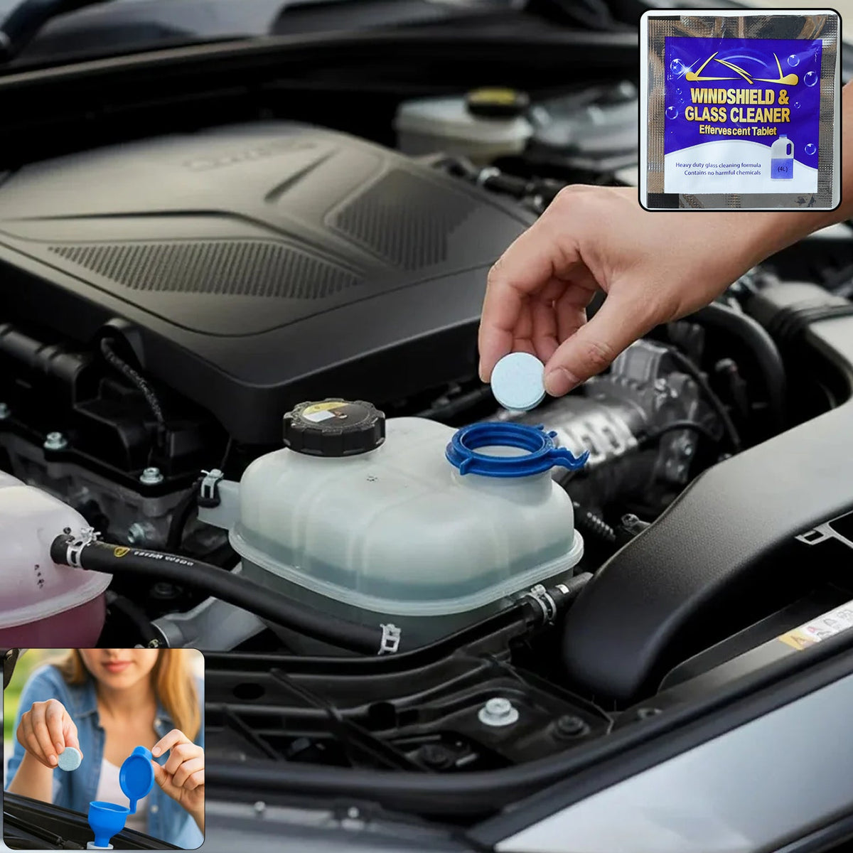 Effervescent tablet for car windshield cleaning and clarity Main image