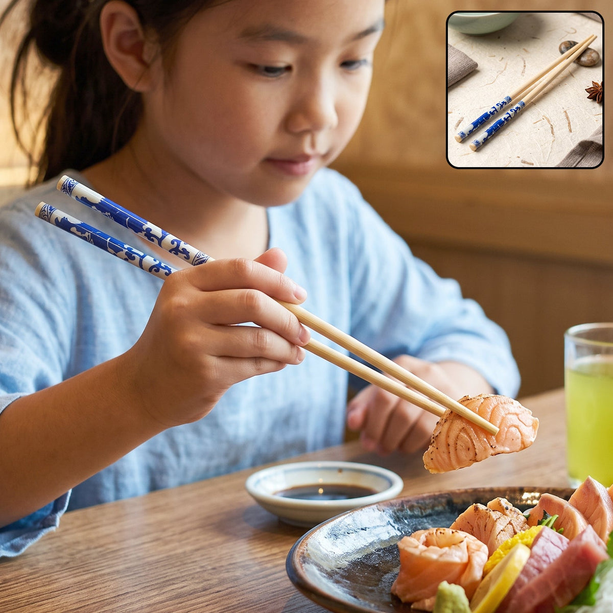 Reusable bamboo chopsticks blue print Main image