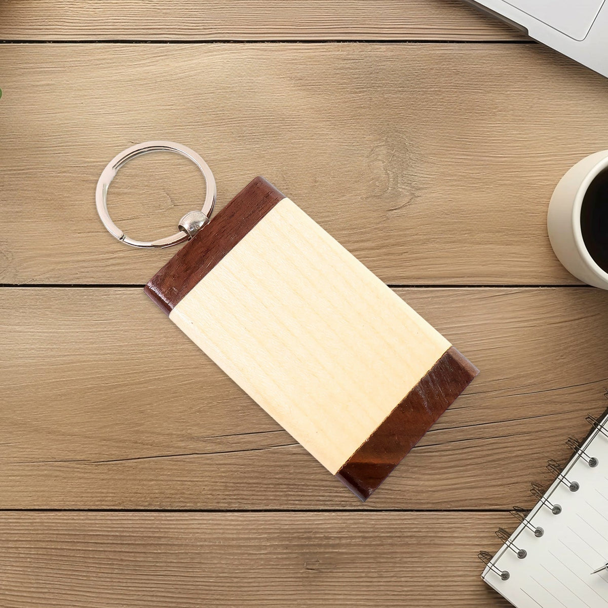 Premium wooden keychain with elegant dual-tone finish and smooth edges Main image