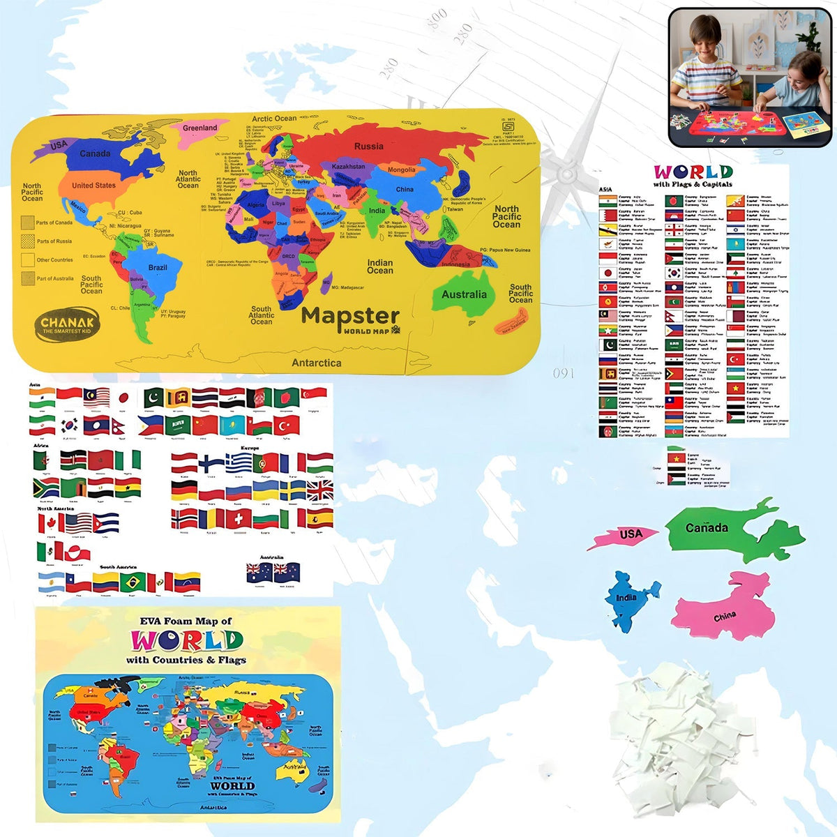 World Map Puzzle colorful EVA foam layout showing continents and countries Main image