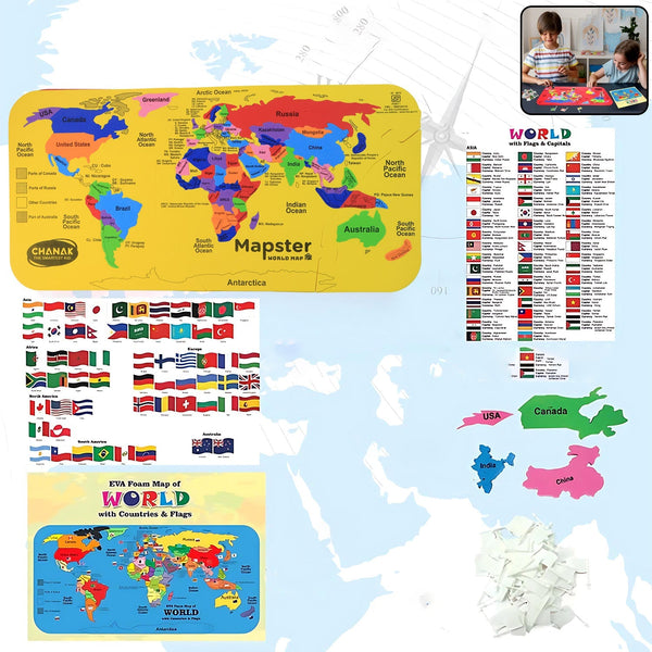 World Map Puzzle colorful EVA foam layout showing continents and countries