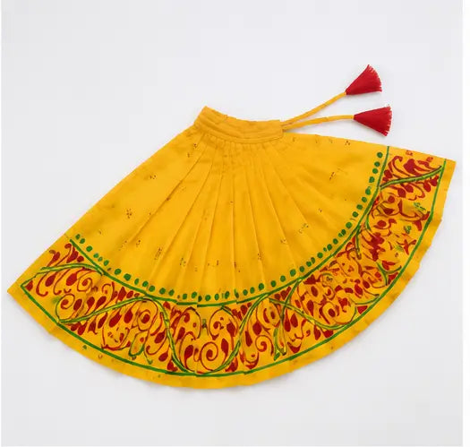 Hand Painted Laxmi Ma Saree with Blouse, Yellow Cotton Saree, Traditional Bengali Puja Dress, 1 Pc