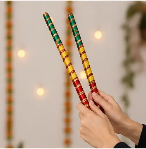Pack of 2 Navratri Dandiya Sticks – Wooden Garba Dandiya Sticks for Boys & Girls