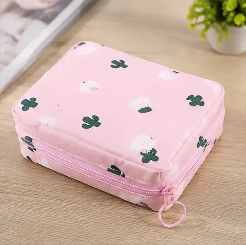 Small Multipurpose Pouch for Women & Girls – Printed Zipper Organizer Bag for Sanitary Pads, Makeup, Cables & Accessories