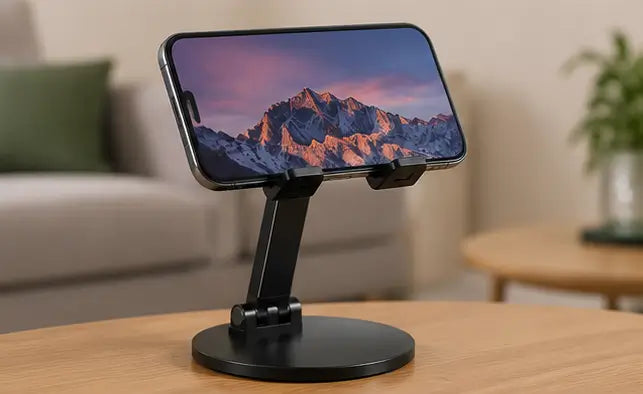 Adjustable Foldable Mobile Holder Stand – 360° Rotating Desktop Phone Stand with Non-Slip Silicone Grip