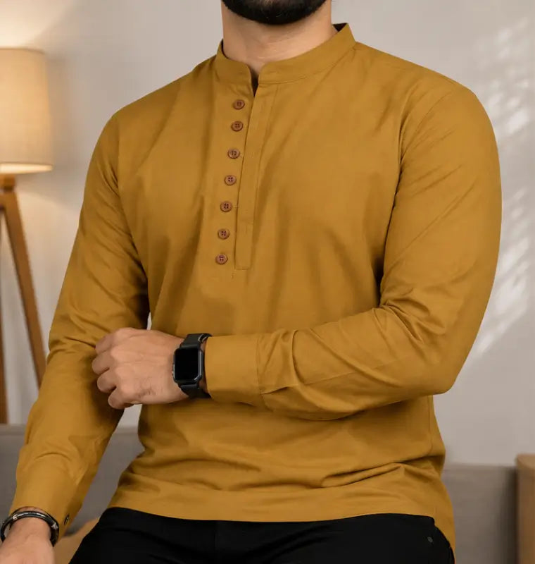 Men's Solid Cotton Blend Kurta – Full Sleeve Casual & Festive Ethnic Wear for Men