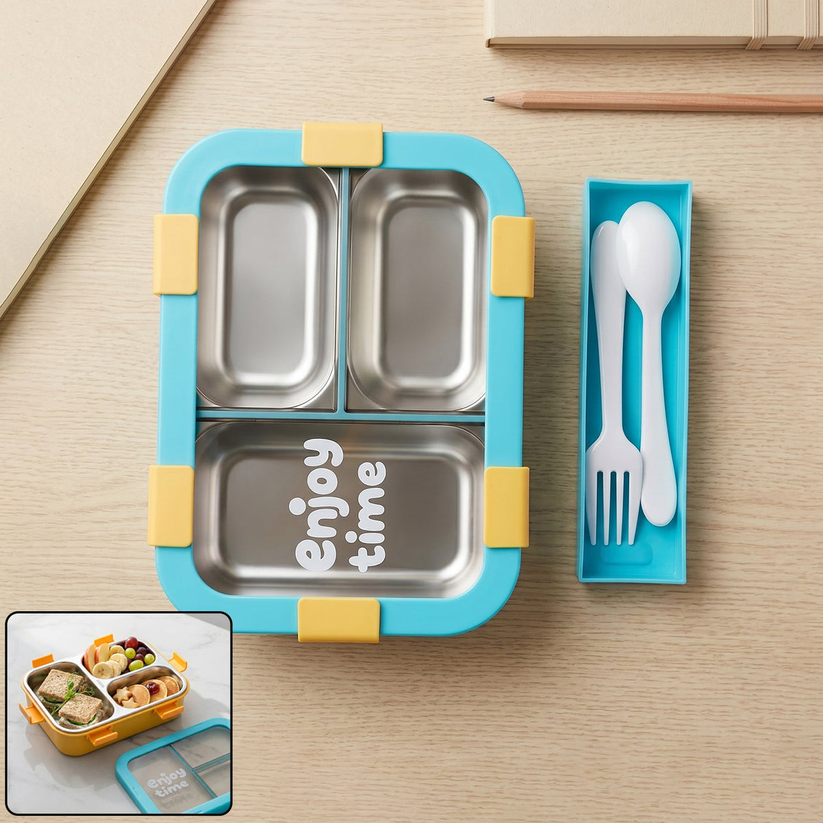 Airtight stainless steel lunch box in vibrant color Main image