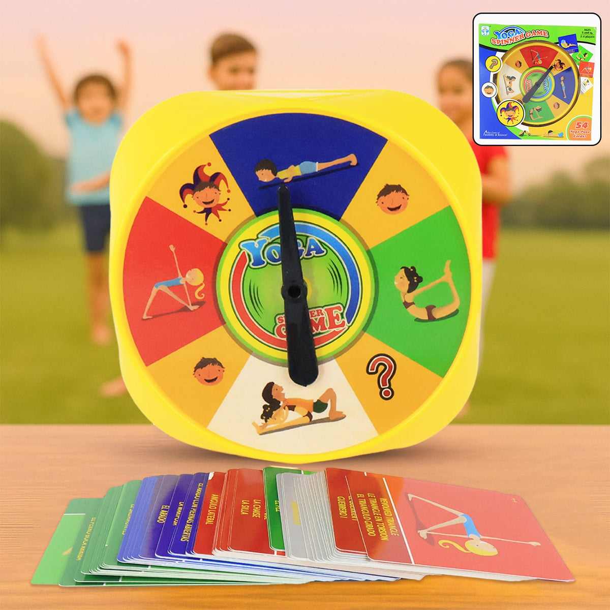 Yoga Spinner Game set with colorful spinning wheel and yoga challenge cards Main image