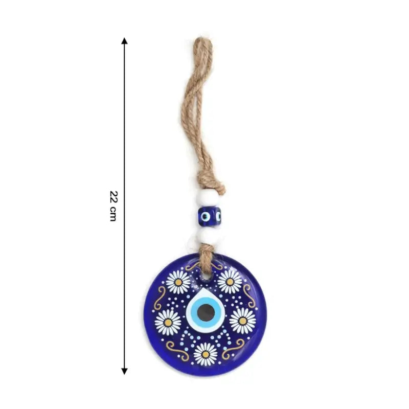 Decorative Evil Eye Wall Hanging Nazar Protector Charm with Beads Blue Glass Design for Home, Office, Car & Entrance Vastu Feng Shui Decorative Ornament