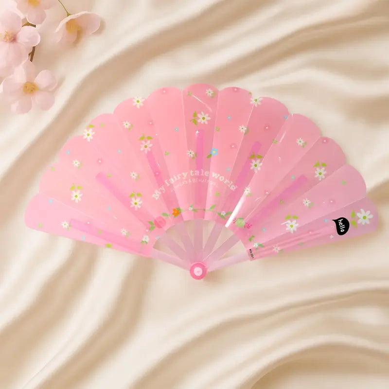 Foldable Hand Fan – Lightweight Floral Print Portable Handheld Fan for Girls & Women