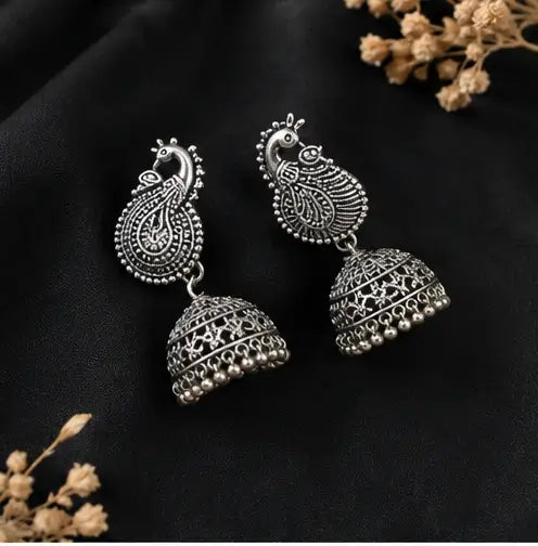 Fresh Vibes Combo of 6 Traditional Jhumka Earrings – Oxidised Silver Plated Lightweight Jhumkas for Women & Girls