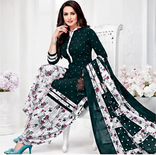 Women's Printed Crepe Suit Dress Material with Chiffon Dupatta – Unstitched 3-Piece Ethnic Suit Set