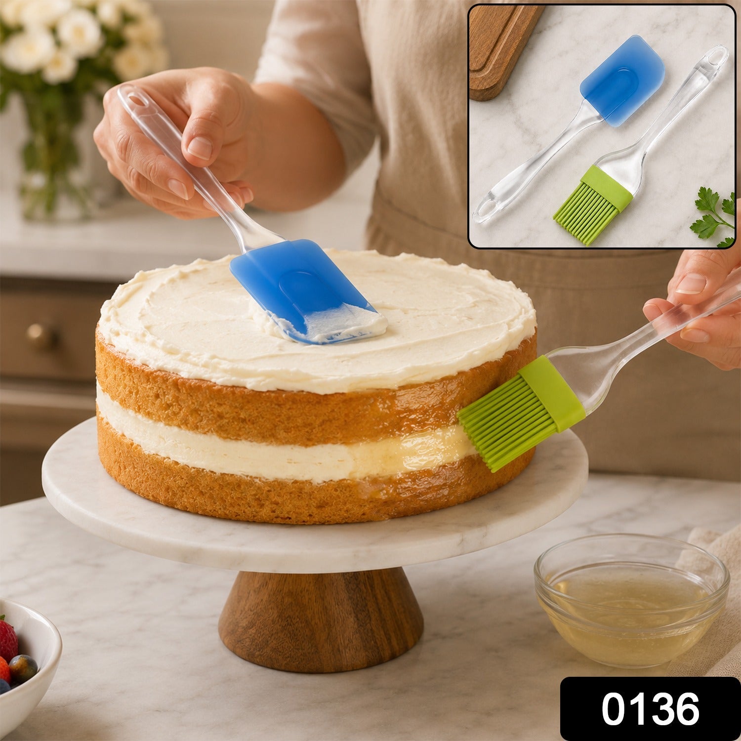 Cake Pastry Brush and Spatula Set, Silicone Baking Brush for Cakes (1 Set) Secondary image