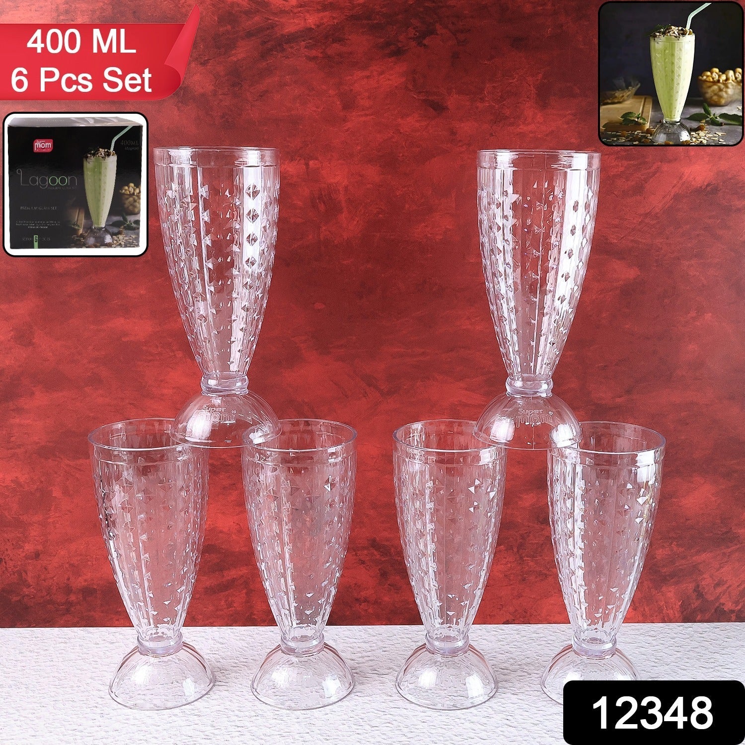 Plastic Milkshake Glass Set – Durable 400ML Plastic Tumblers (6 Pieces) Secondary image