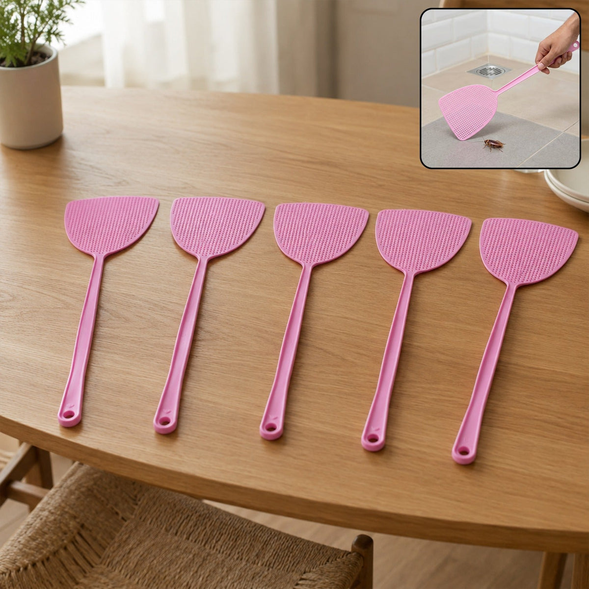 Plastic fly swatter with long handle for household pest control Main image