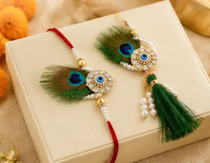 Bhaiya Bhabhi Combo Rakhi Set – Designer Brother & Bhabhi Rakhi with Beaded Detailing