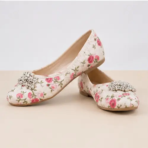 Kids Baby Girls Jutti – Handmade Floral Print Ethnic Slip-On Shoes with Comfortable TPR Sole