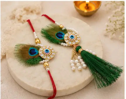 Bhaiya Bhabhi Combo Rakhi Set – Designer Brother & Bhabhi Rakhi with Beaded Detailing