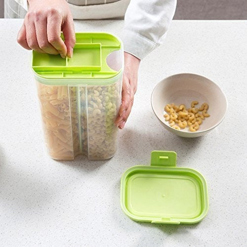 Transparent 2-section Airtight Food Grain Container with packaging. Main image
