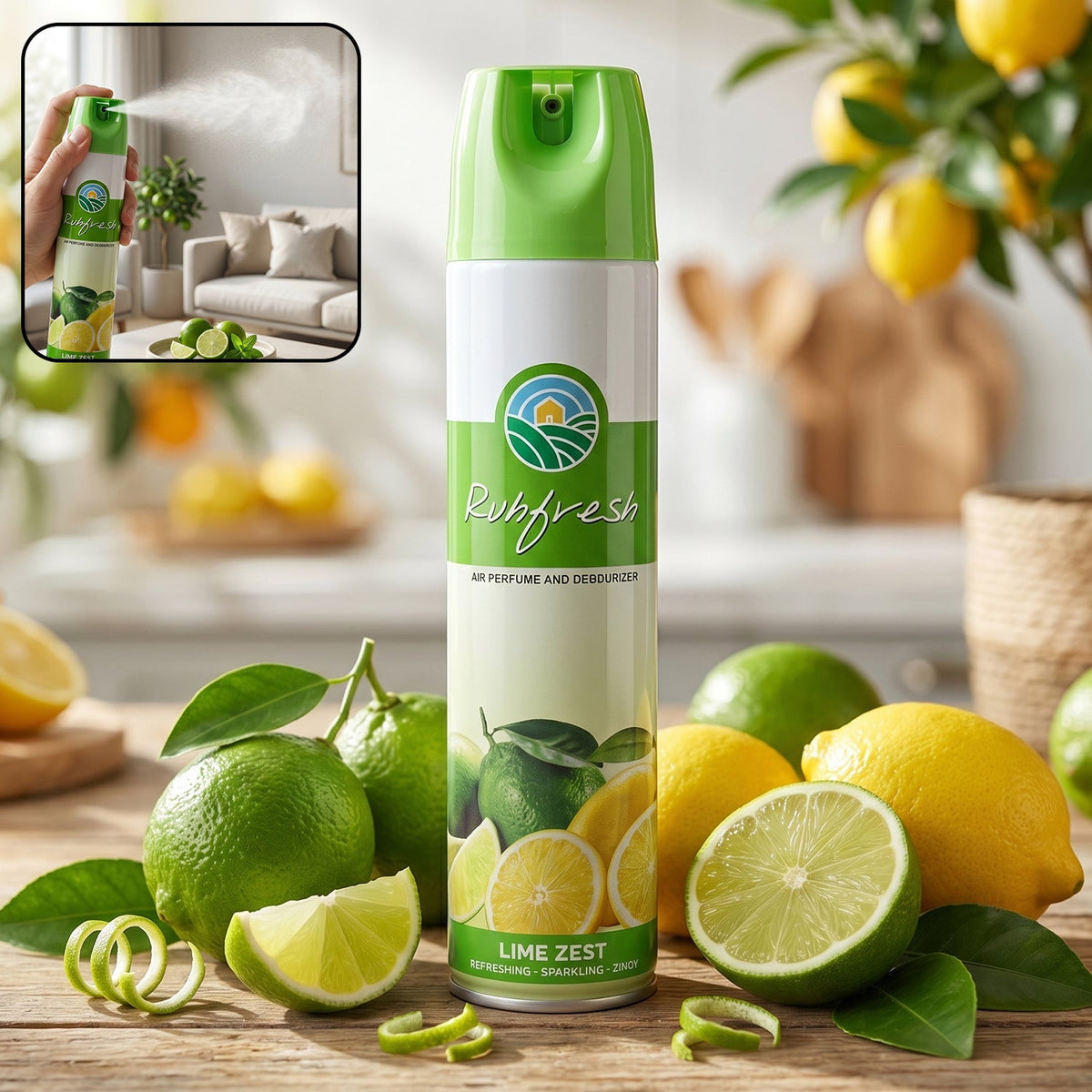 Lime Zest Air Freshener Spray 220 ML bottle with refreshing citrus scent Main image
