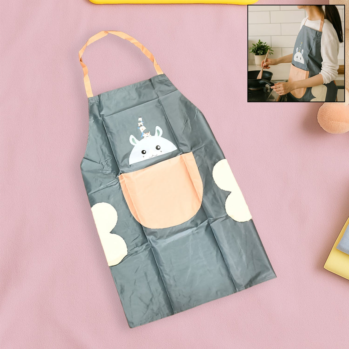 Cute cartoon animal kitchen apron with large front pocket Main image