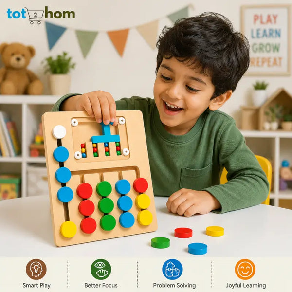 Wooden Colour Matching & Sorting Activity Board for Kids – Educational Learning Toy, Colour Recognition, Fine Motor Skills & Hand-Eye Coordination