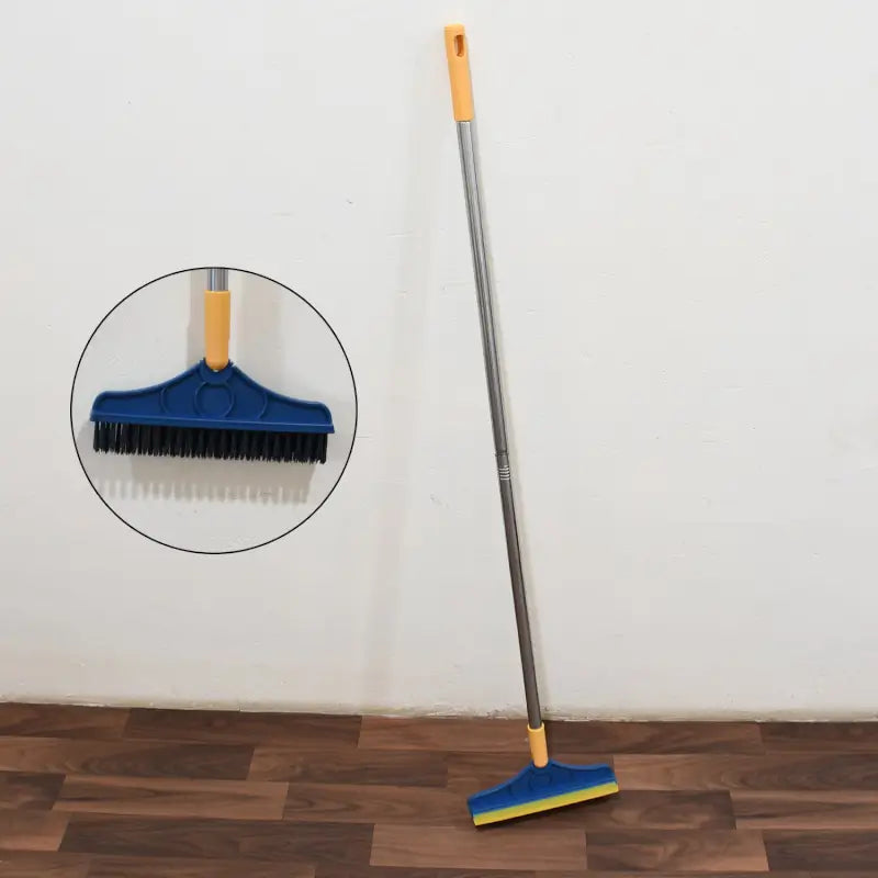 2 in 1 Cleaning Brush & Wiper , Long Handle Floor Brush, Rotatable Cleaning Brush for Bathroom, Kitchen, 120 Degree Triangular Rotating Brush Head with Wiper