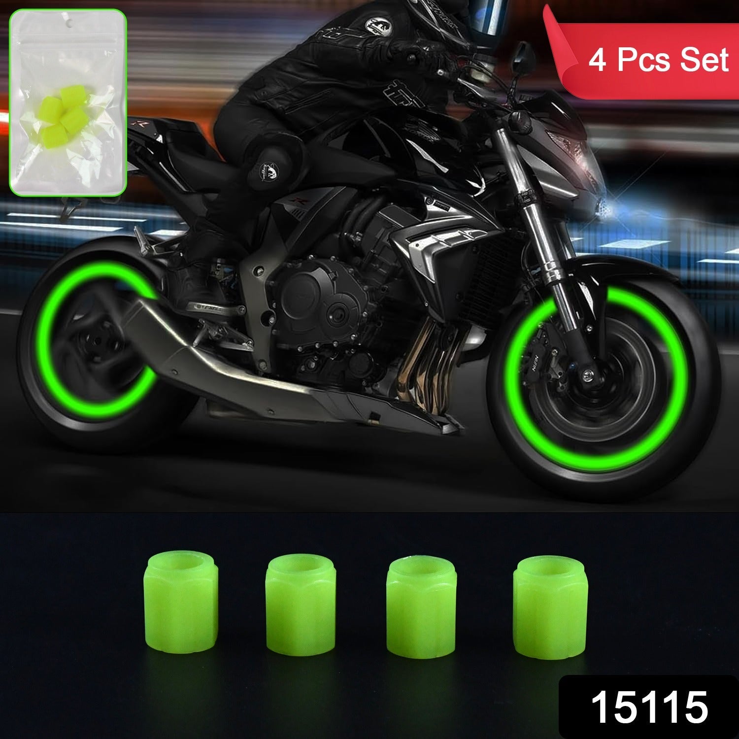 Luminous Tyre Valve Caps – Glow for Night Safety (4 Pcs Set) Secondary image