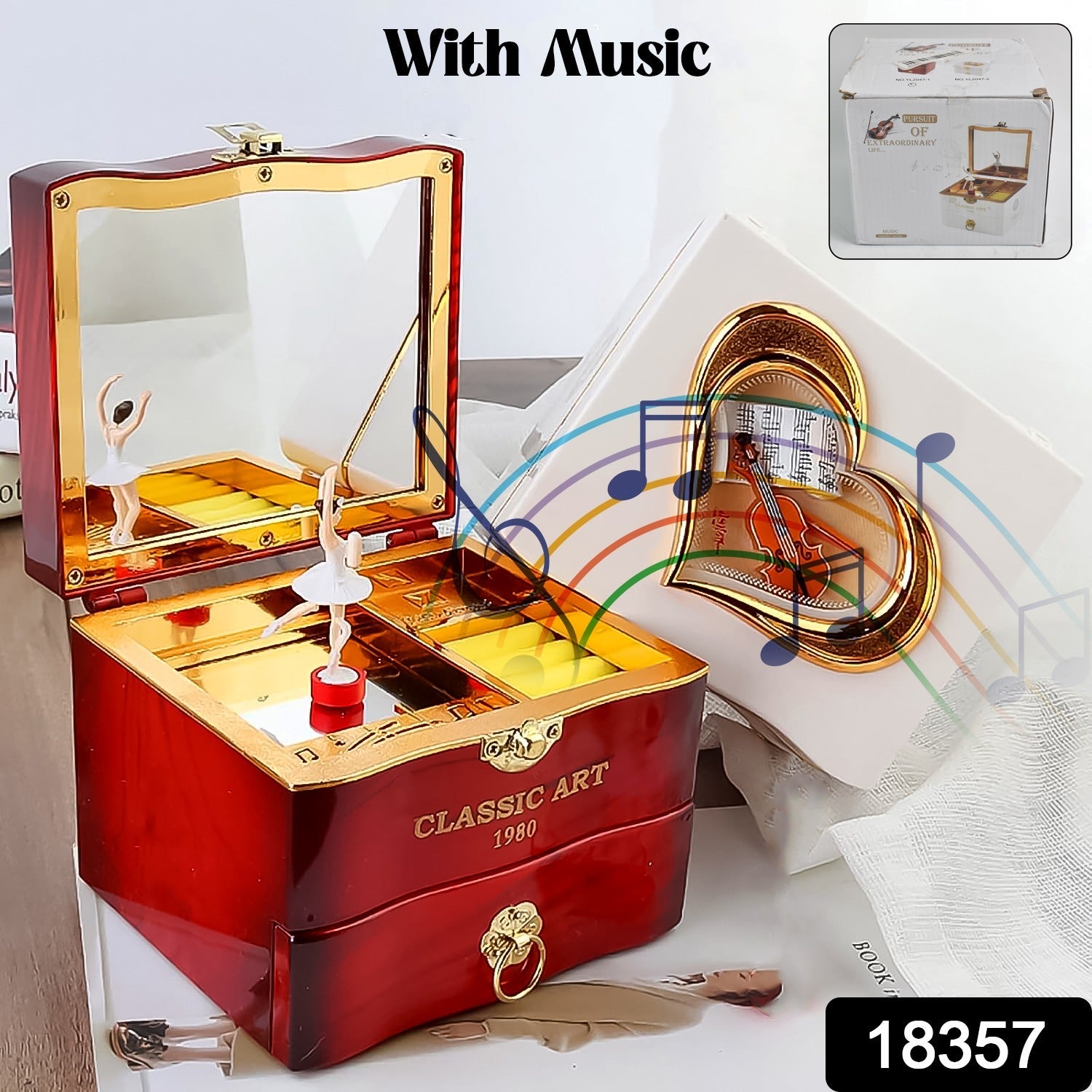Ballerina Music Box – Hand Crank Piano & Storage | Secondary image
