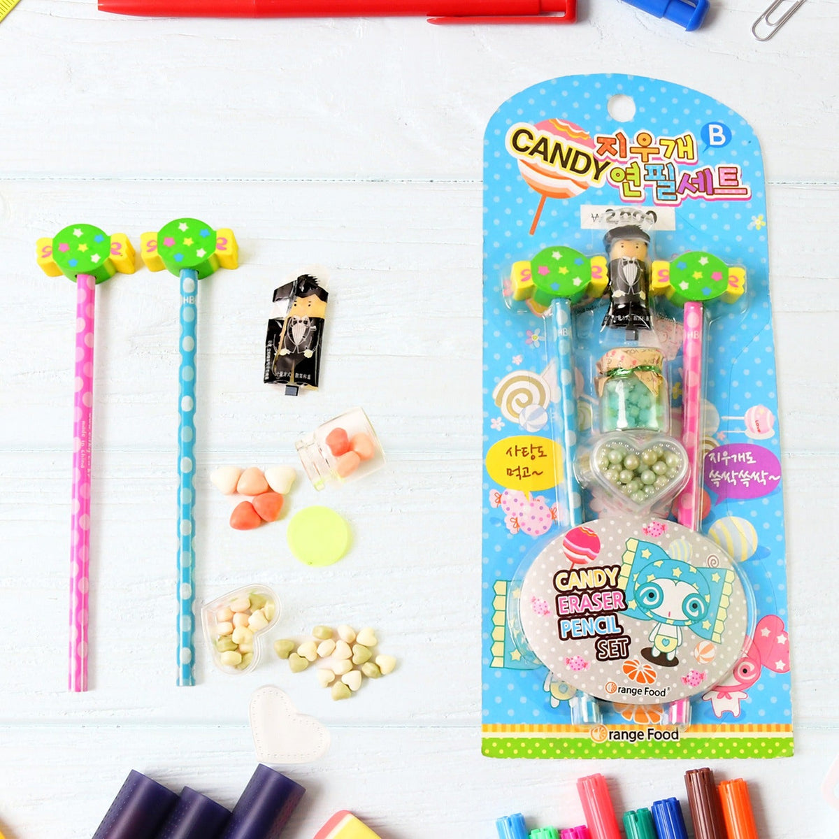 Candy Themed Pencil Set with colorful fun accessories for kids creative writing Main image