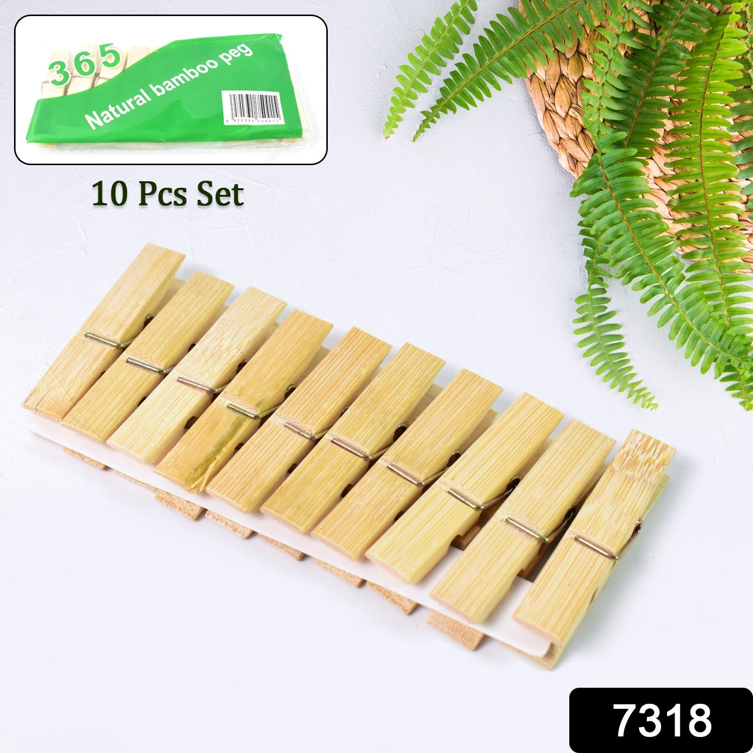Bamboo Cloth Clips – Heavy Duty Wooden Pegs (10 Pcs) | BathNova Secondary image
