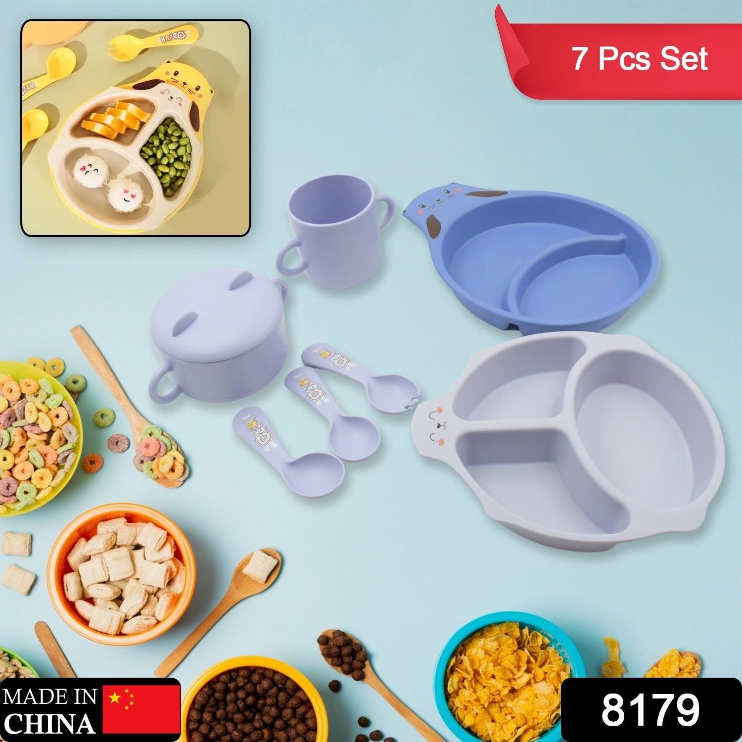 Bamboo Fibre Baby Feeding Set – 7 Pcs Dinnerware | Baby Ladle Secondary image