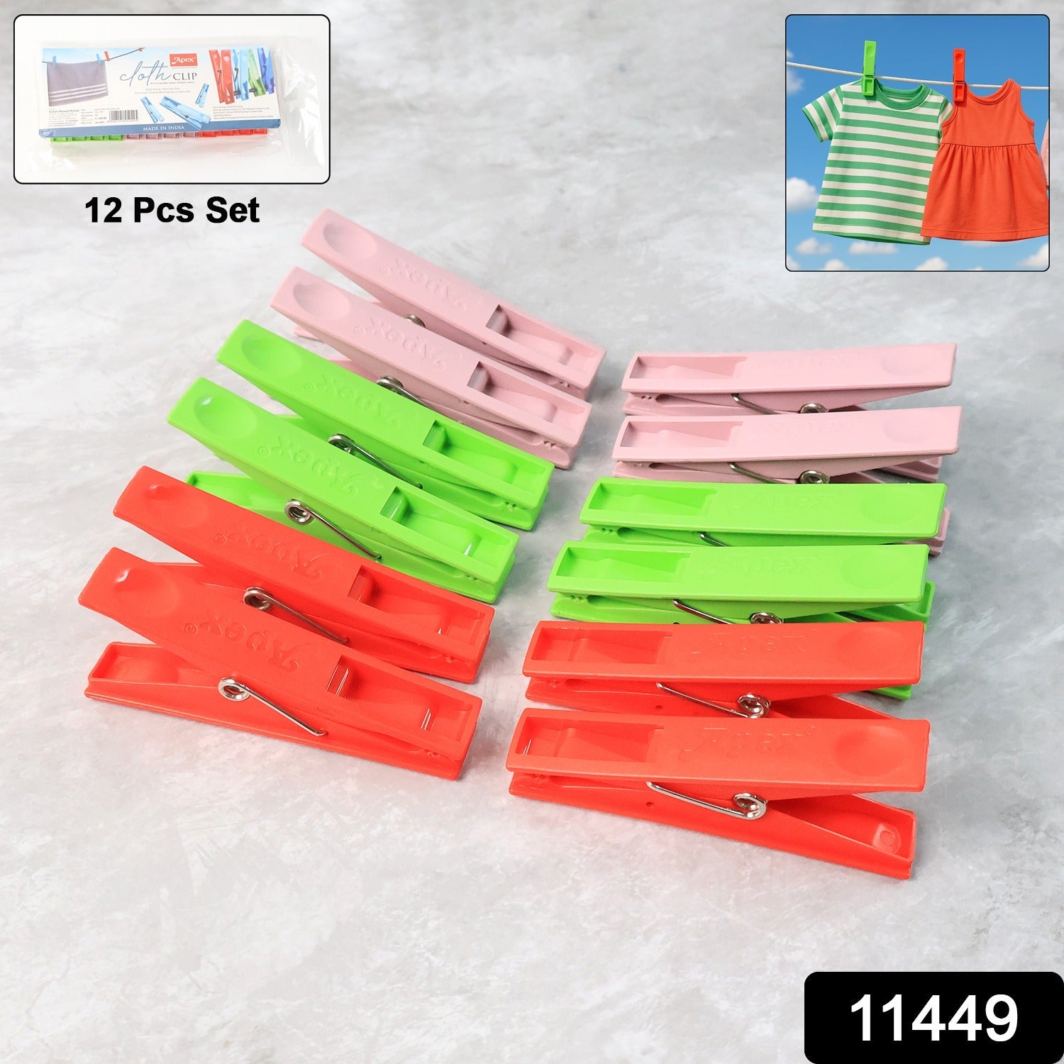 Cloth Clips Set of 12 – Durable Plastic Laundry Pegs with Strong Grip Secondary image
