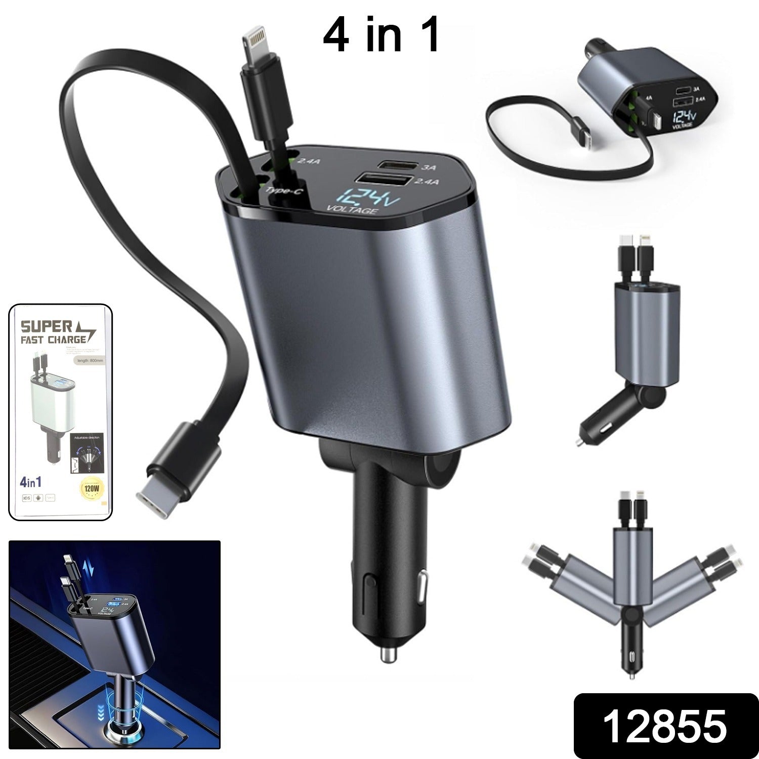 4-in-1 Car Charger – Dual Cables & 120W Super Fast Power Secondary image