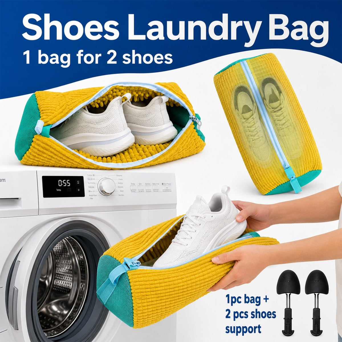 Shoe laundry wash bag with 2 shoe supports for washing machine (1 set) Main image