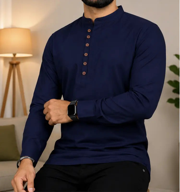 Men's Solid Cotton Blend Kurta – Full Sleeve Casual & Festive Ethnic Wear for Men