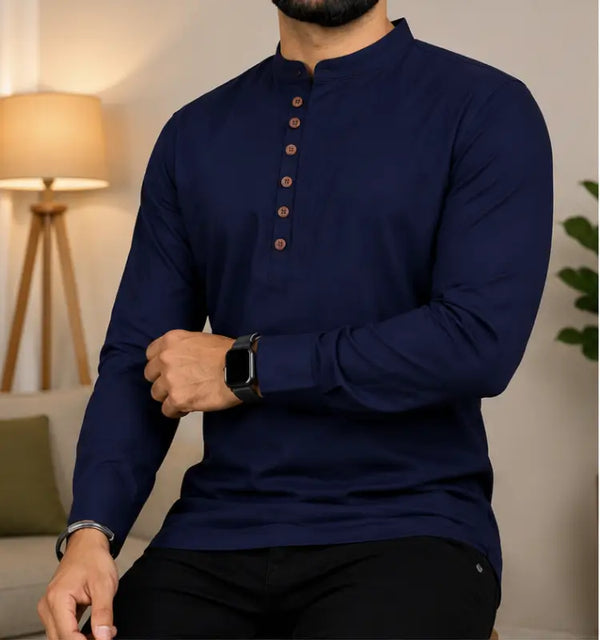 Men's Solid Cotton Blend Kurta – Full Sleeve Casual & Festive Ethnic Wear for Men