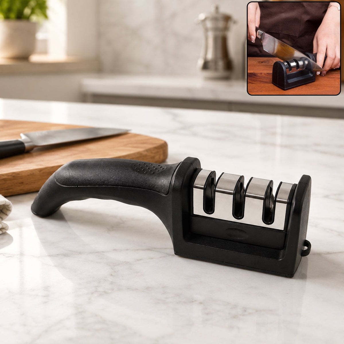 3 Stage Manual Knife Sharpener Tool for Steel and Ceramic Knives Kitchen (1 Pc) product image Main image