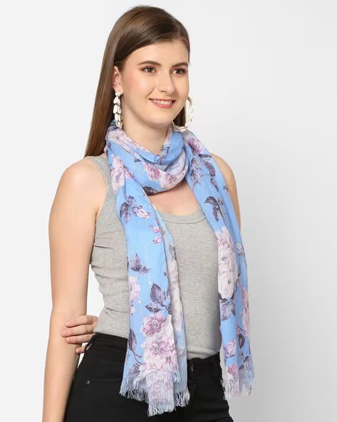 Blue sequins floral printed scarf Secondary image