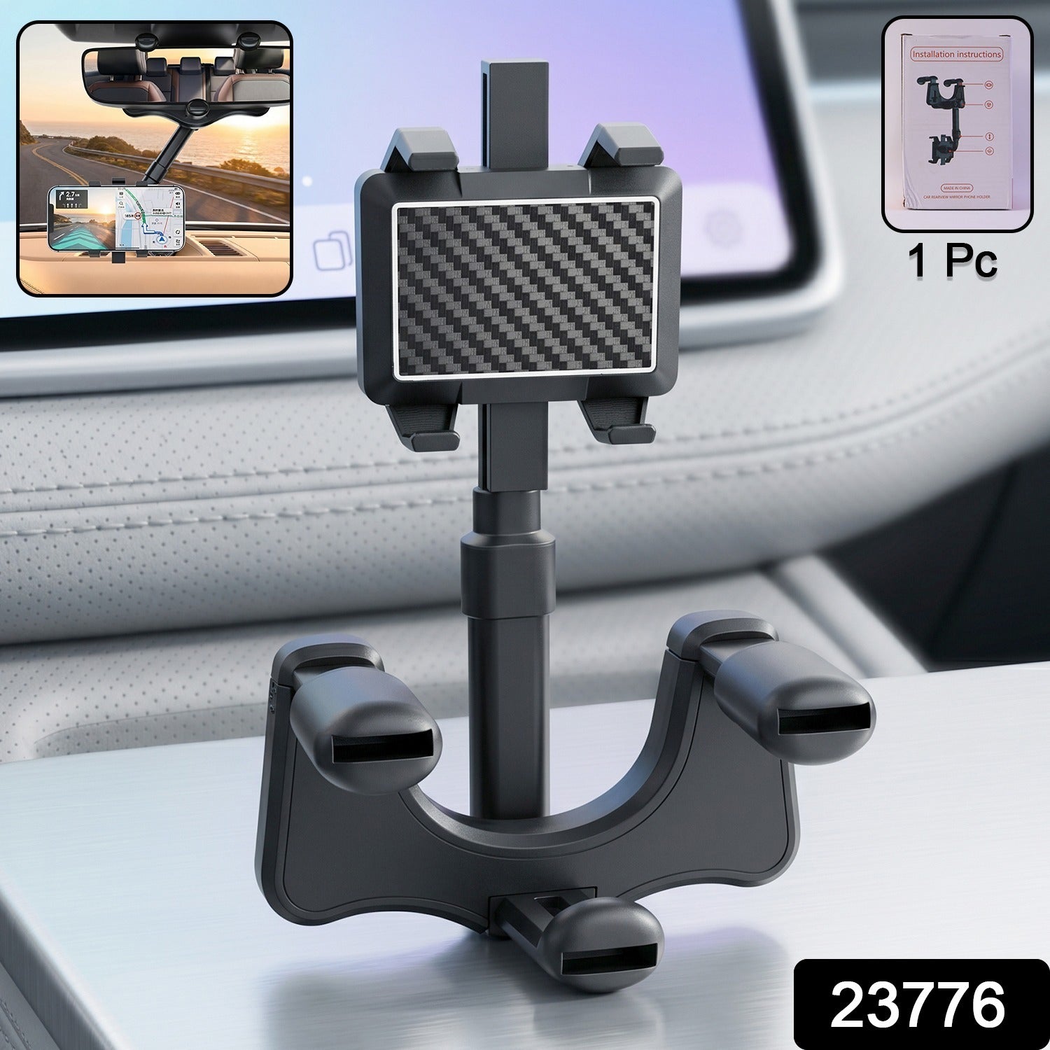 360 Degree Car Rear View Mirror Mobile Phone Holder – Adjustable & Secure Fit Secondary image