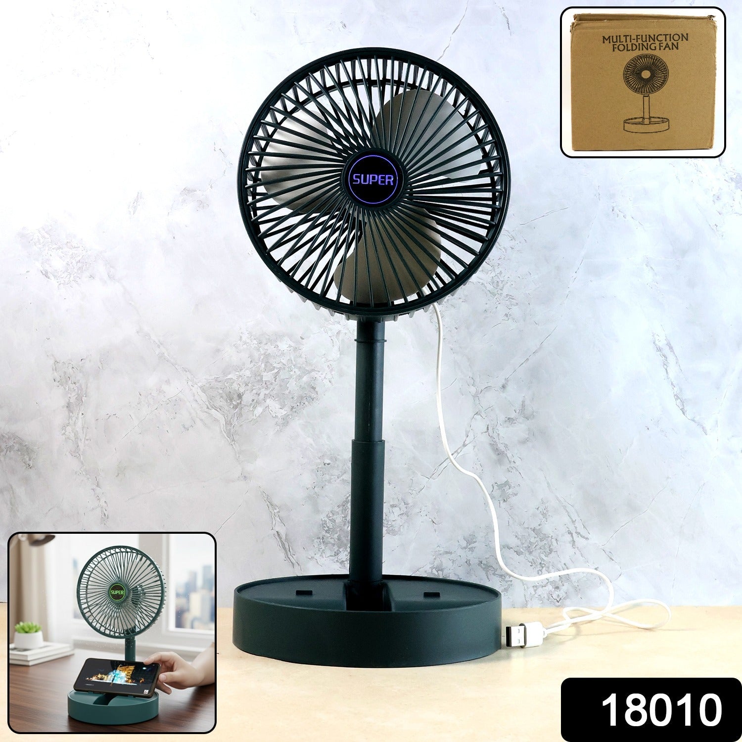 USB Folding Fan – Portable Desk Fan with Adjustable Speed & Phone Holder Secondary image