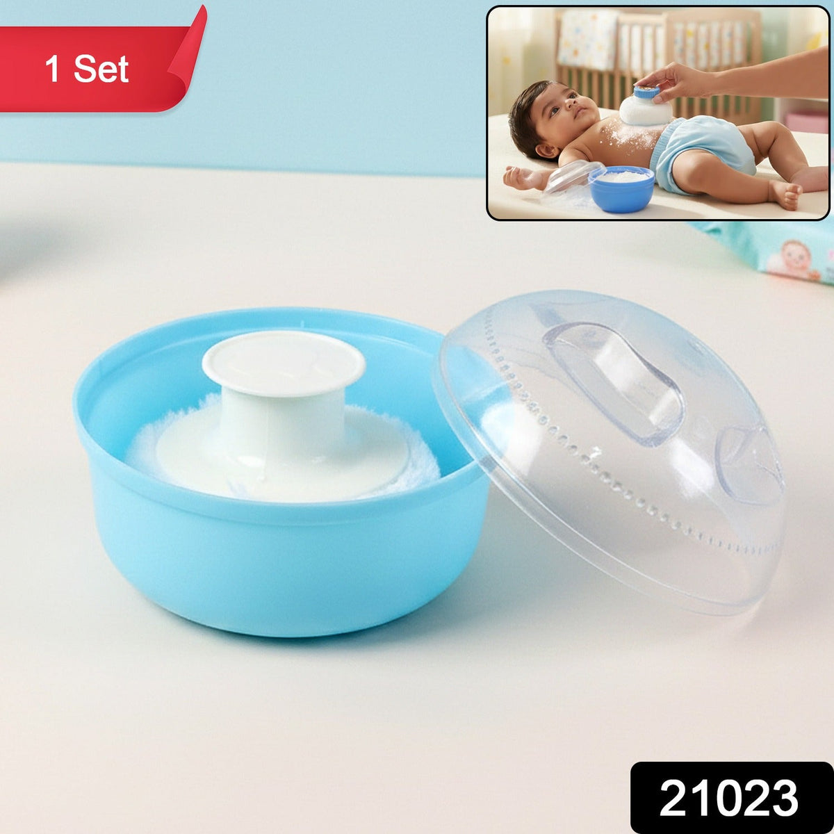 Baby powder puff storage box with soft applicator and transparent lid Main image