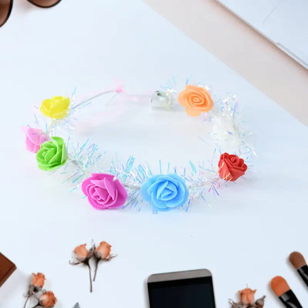 LED Flower Crown Headband – Multicolor Light-Up Rose Garland