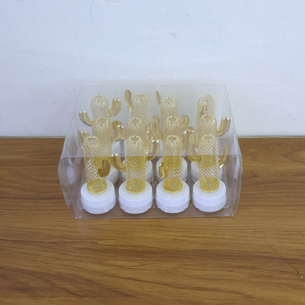 Decorative cactus shaped flameless LED candles lit up adding ambient lighting
