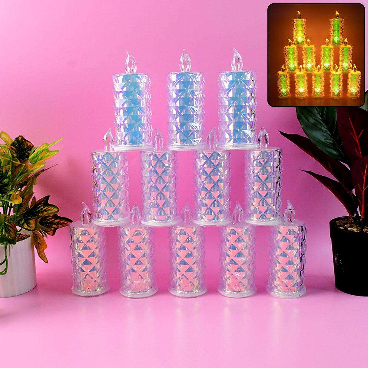 Set of 12 smokeless LED candles with flickering flame effect for home decoration Main image