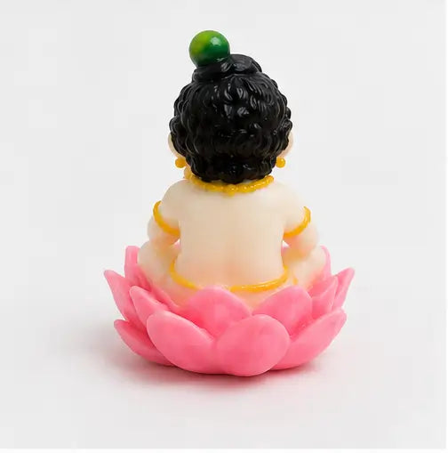 Baby Krishna Idol Sitting on Lotus, Premium Resin Murti for Pooja Room & Home Décor, Cream, 1 Pc