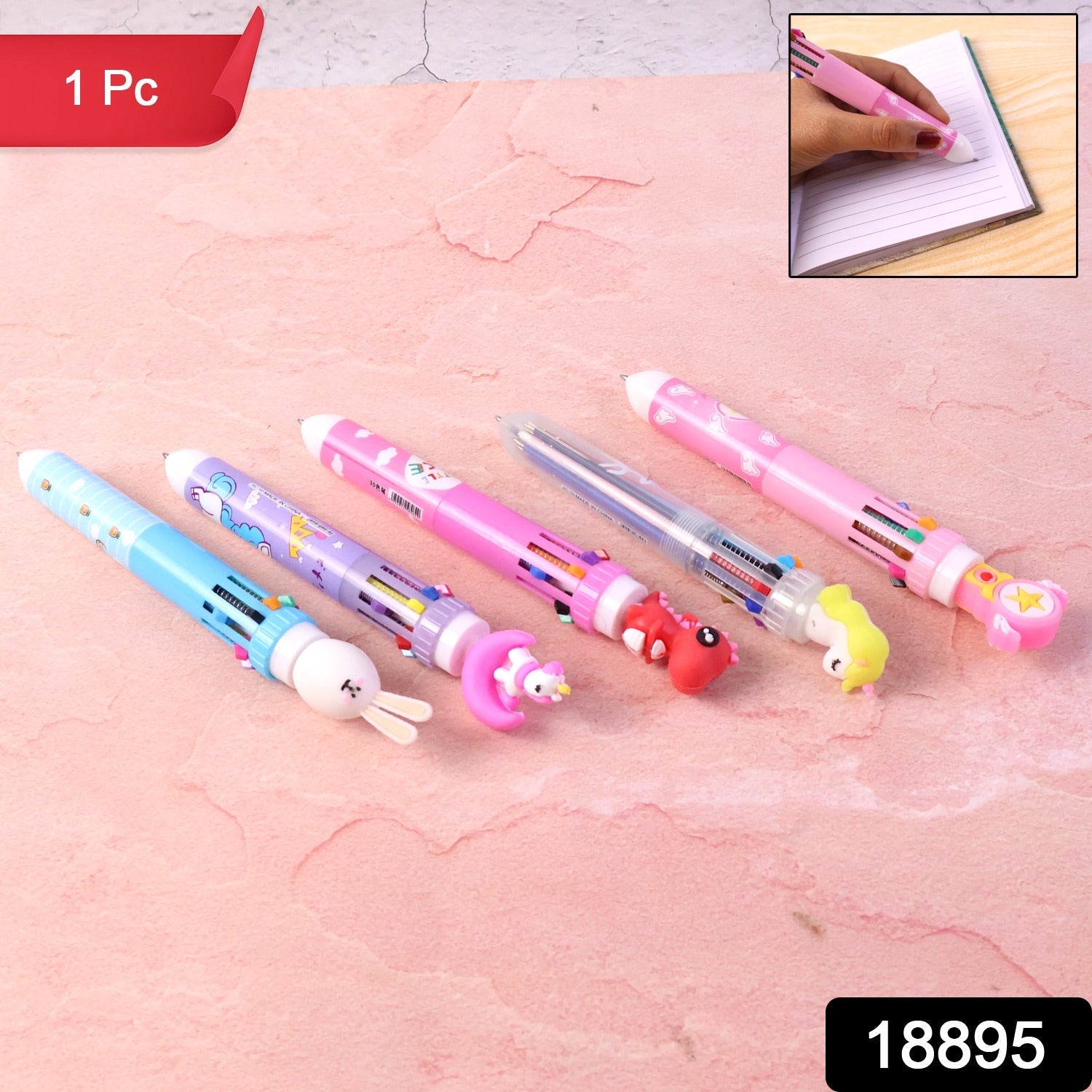 10-in-1 Multicolor Ball Pen – Smooth Writing with Cute Character Design Secondary image